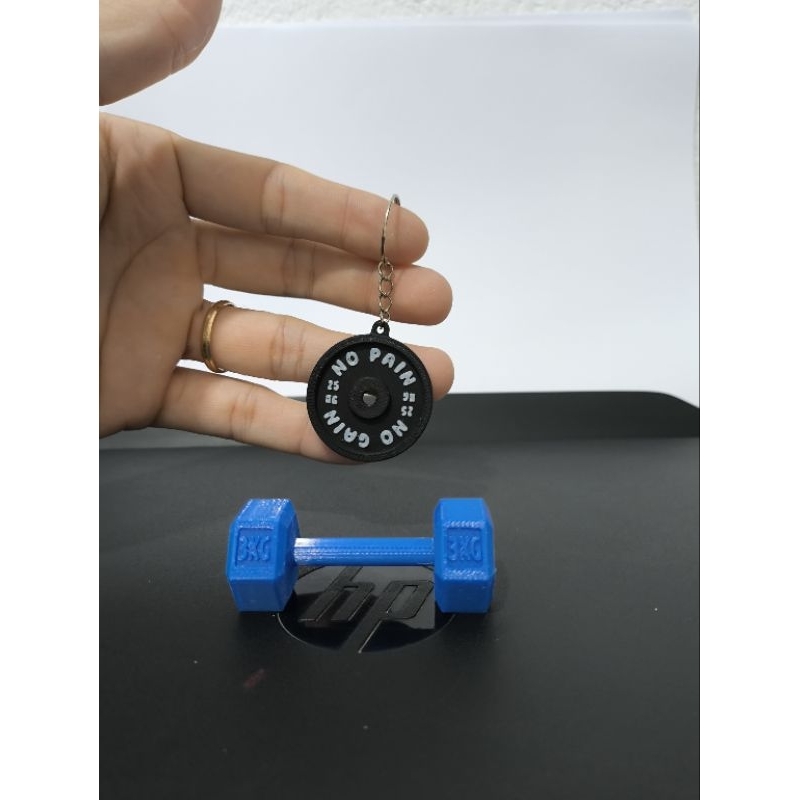 Kit Fitness Impressão 3D: Chaveiro Anilha "No Pain No Gain" + Mini Halter Decorativo