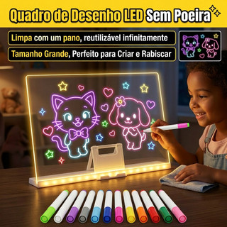 Lousa Mágica LED 30x20cm - Brinquedo Educativo Infantil para Escrever e Desenhar com Cane…