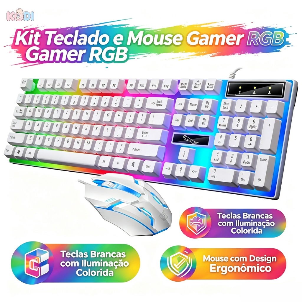 Kit Teclado e Mouse Gamer com Iluminação RGB, Teclado Mecânico Simulado para PC Notebook Jogos -H8