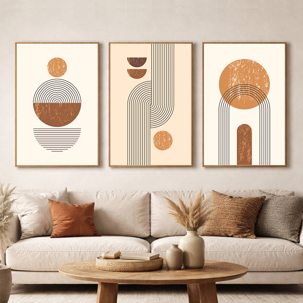 Quadro Decorativo Abstrato Geométrico Moderno 3 Telas Sala Quarto Escritório 50x75 e 60x90