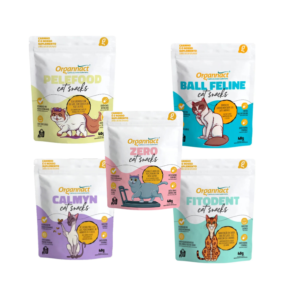 Suplemento Cat Snacks para Gatos 40g Organnact zero fitodent ball feline pelefood calmy