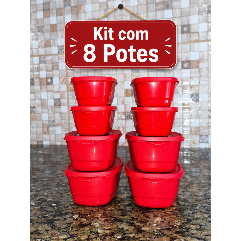 Kit 8 Potes com Tampa – Resistente e Fácil de Guardar