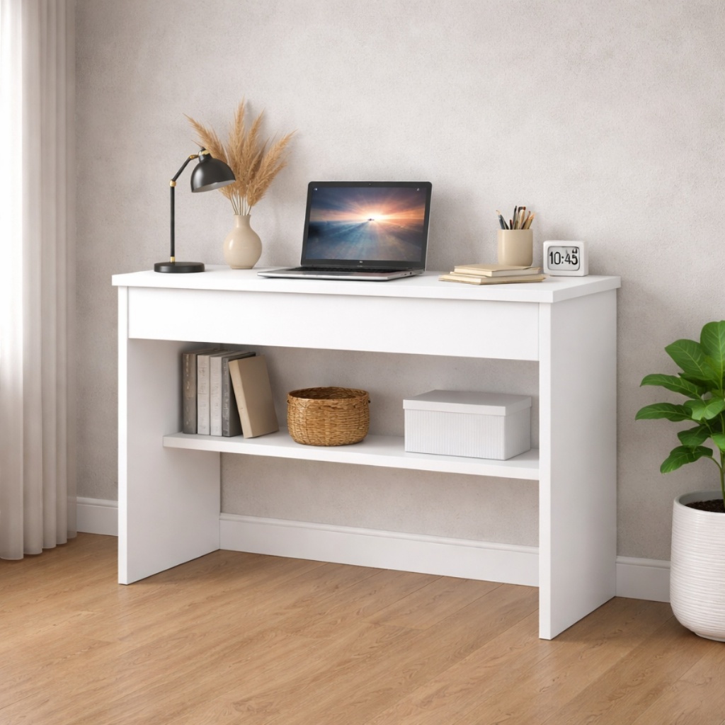 Mesa de Estudos com Prateleira Organizadora para Home Office, Quarto e Espaços Pequenos Casa