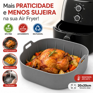 Forma Silicone Air Fryer 19x19 Antiaderente Reutilizável BPA Free Com Alças Fácil Limpeza Universal Para Air Fryers