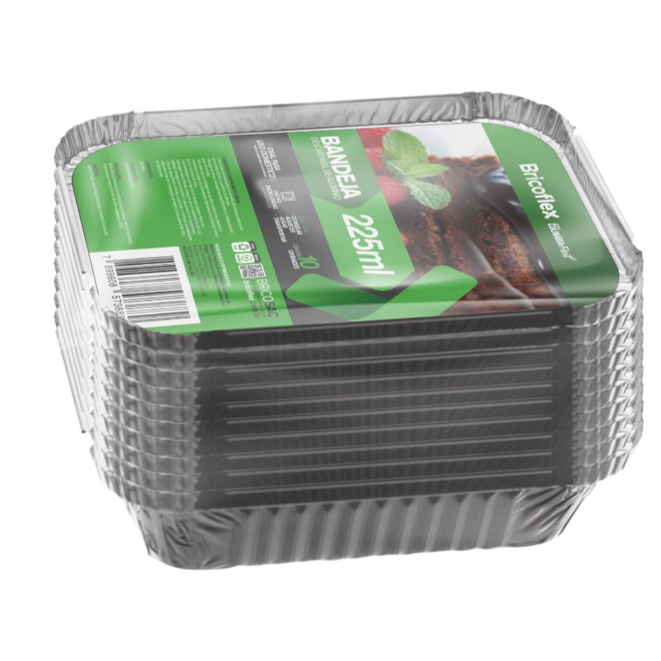 10 Bandeja Descartável Alumínio Retangular Marmitex 225ml Bricoflex