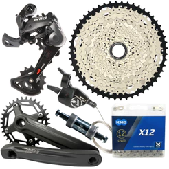 GRUPO RELAÇÃO ABSOLUTE WILD 2 12V CASSETE K7 11/52 COROA 34D CÂMBIO ALAVANCA CORRENTE KMC 1X12 MTB