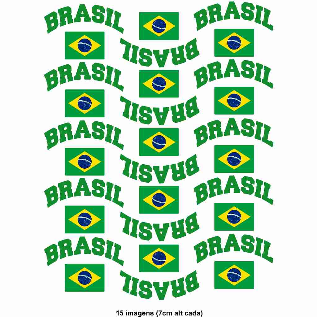 DTF Têxtil estampa do Brasil | 7cm C/15 unid. ou C/8 unid. | Aplicação com Ferro ou Prensa