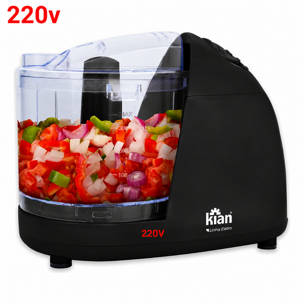 Mini Processador de Alimentos Kian 120 W – Preto | Copo 500 ml | Tampa Dosadora | 220 V | Lâminas Inox