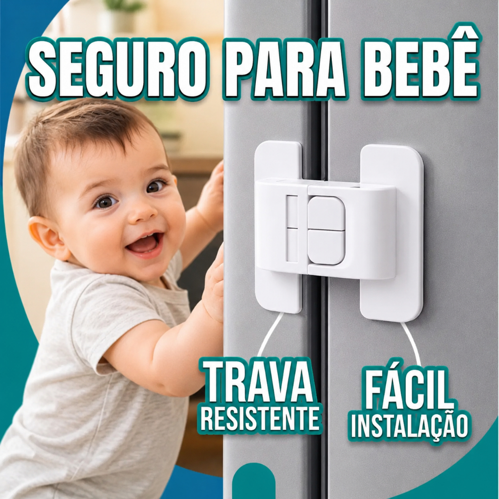 Trava para Porta de Geladeira Gavetas Multiuso Protetor Segurança Criança Proteção Bebê