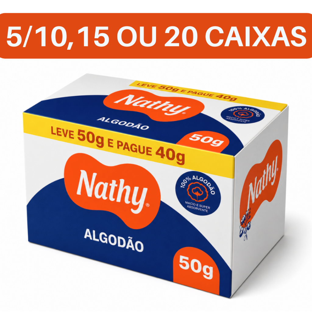 Algodão Hidrófilo Nathy 50g 100% Puro e Absorvente para Cuidados Diários e Beleza kits 5/10/15/20cxs