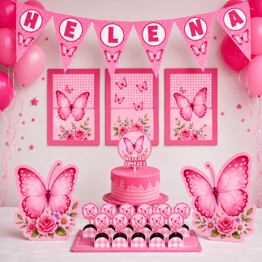 ENVIO RÁPIDO Kit festa Jardim borboletas | Personalizado Bolinho Aniversário 70 itens Lembrancinha