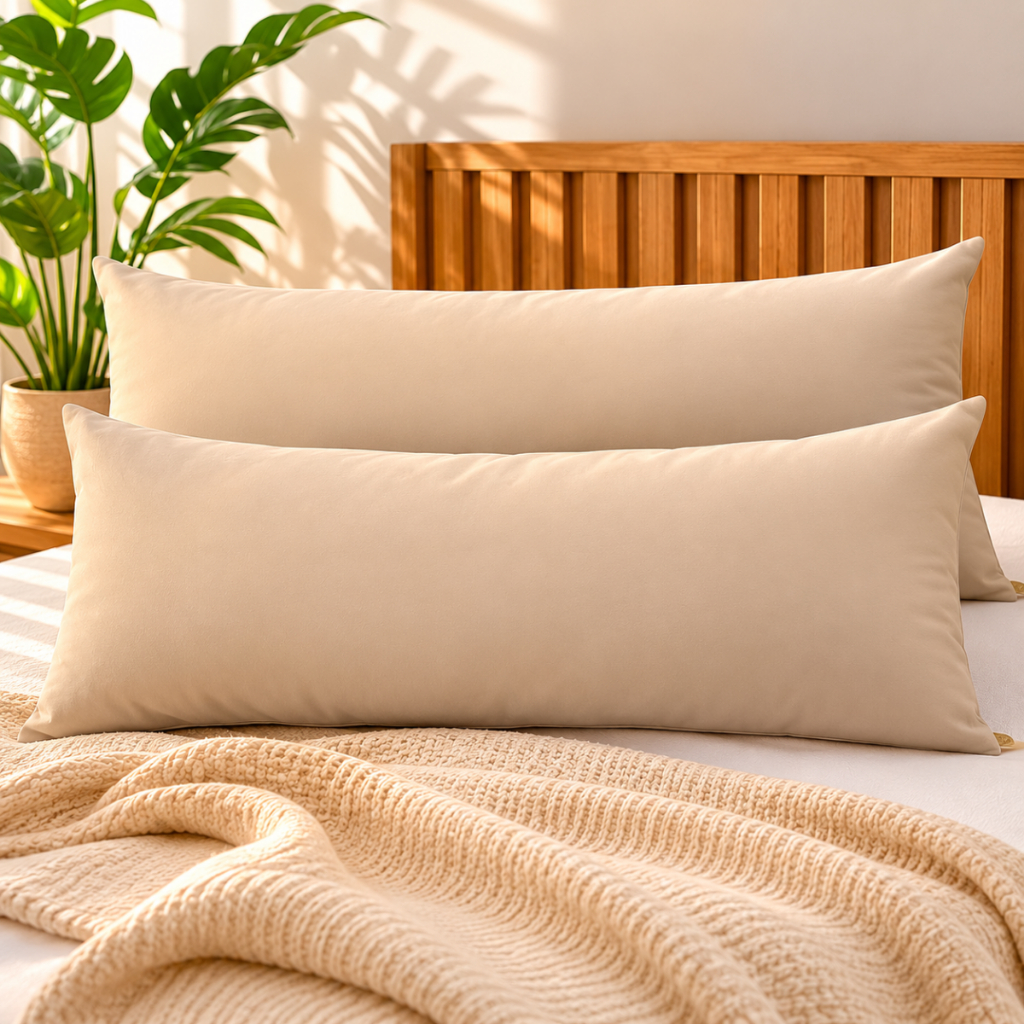 KIT 2 Almofada Grande Cama Sofá Pallet Encosto Lombar De Dormir 2 Peças 35X95cm Decoração Bege 95X35