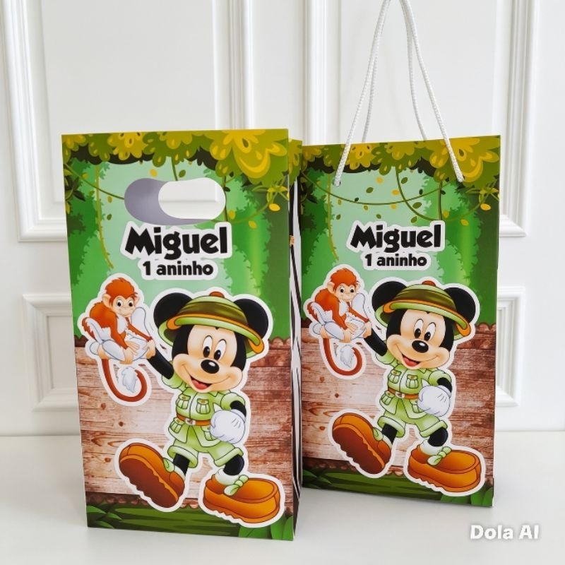 SACOLINHA PEGUE E MONTE PERSONALIZADA MICKEY SAFARI, MIMO PARA FESTA, LEMBRANCINHA DE ANIVERSÁRIO, PERSONALIZADO