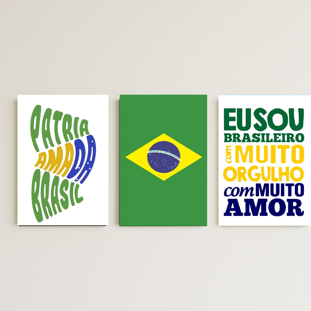 Kit 3 Quadrinhos Brasil Copa do Mundo MDF 10x15 Seleção Brasileira Hexa Sem Moldura Área Gourmet Churrasco Decoração