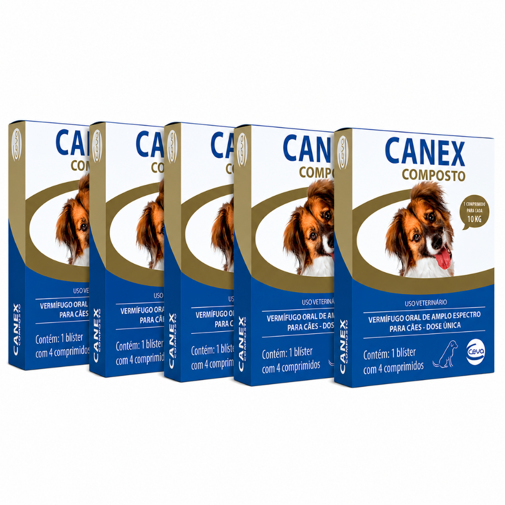 Kit 5 Vermifugo Ceva Canex Composto para Cães - 4 Comprimidos