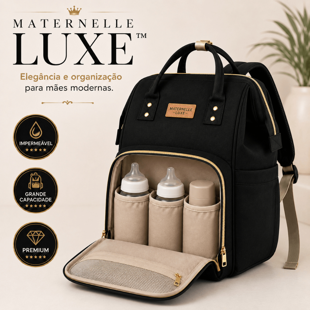 Mochila Maternidade Maternelle Luxe Impermeável Grande Bolsa Bebê Multifuncional Compart Térmico