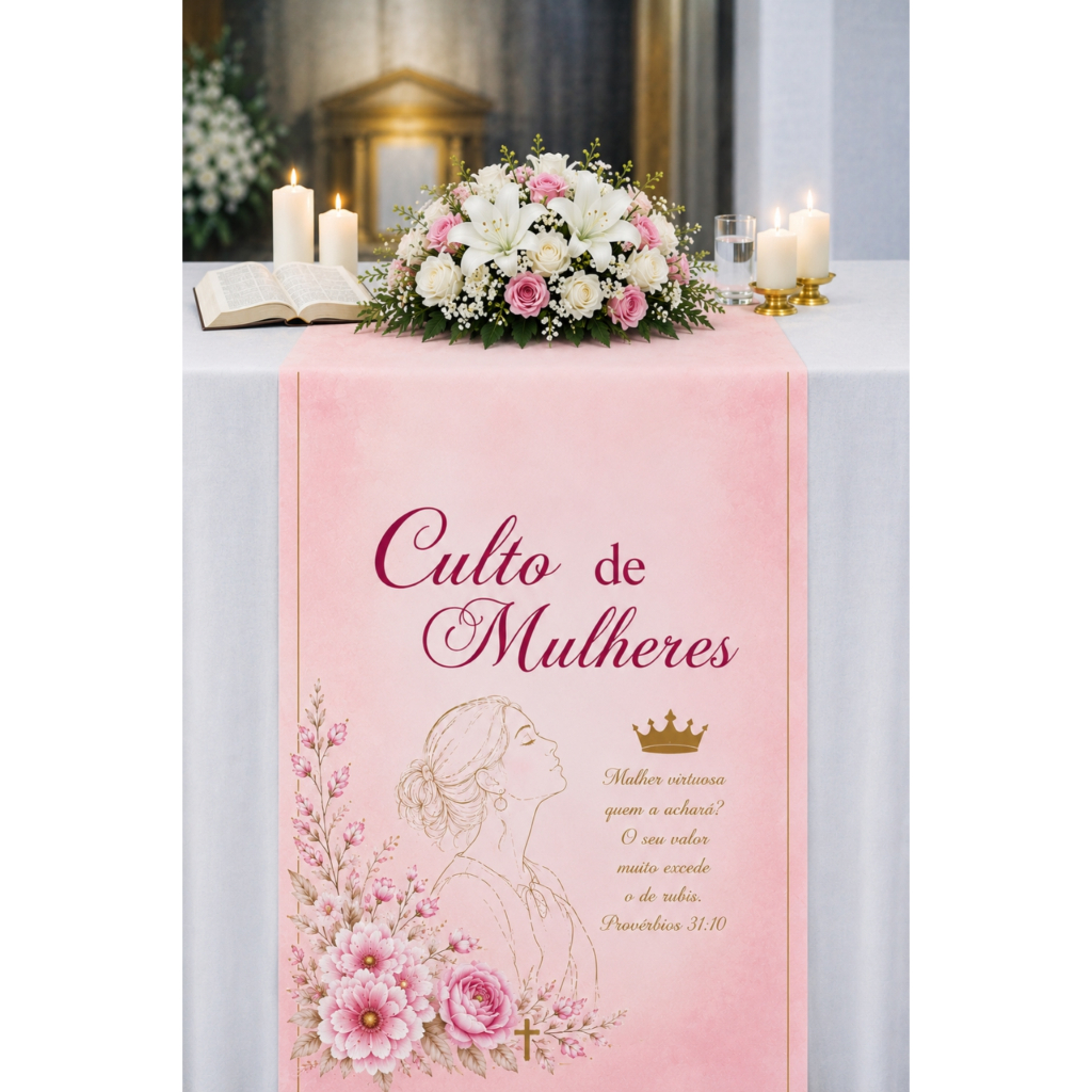 CAMINHO PARA MESA  OU PULPITO  ENCONTRO DE MULHERES/CULTO DE MULHERES/CULTO ROSA.60 MCX1.60CM/