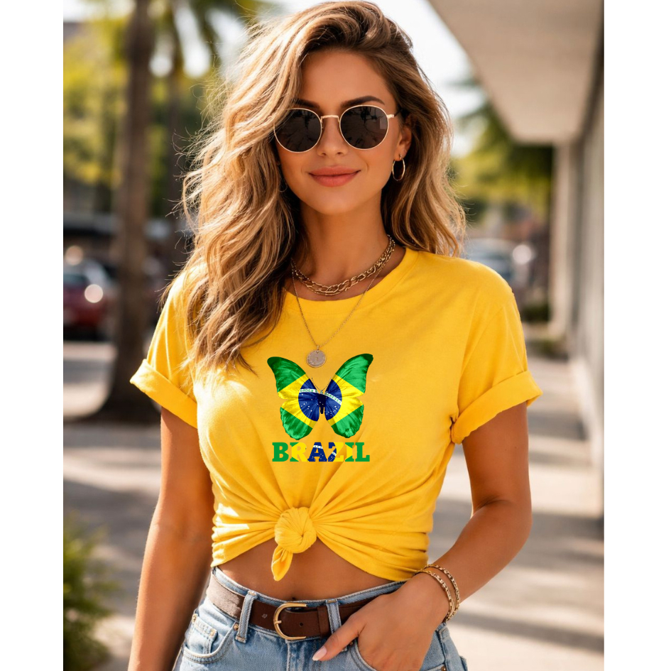 Camiseta Tshirt Feminina Copa do Mundo Brasil Borboleta Seleção Brasileira