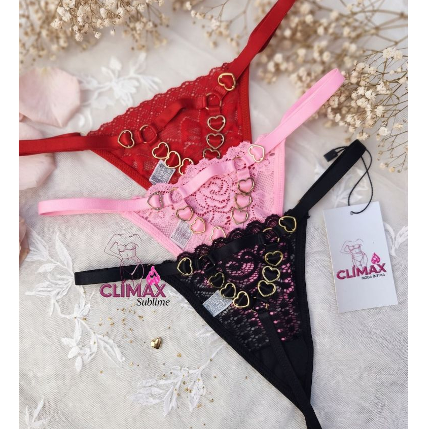 Kit Lingerie com 3 calcinhas sensuais 6 Corações