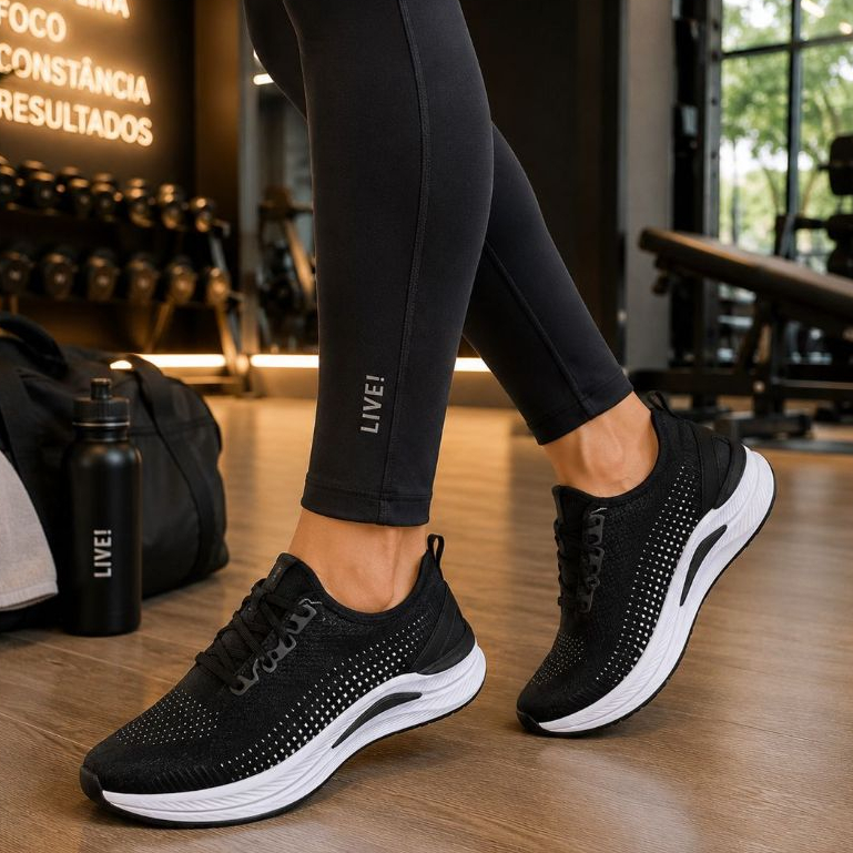 Tênis Feminino Slip On Esportivo com Cadarço Anatômico Flexível Leve Macio Ideal Academia Festa Dia a Dia Envio Imediato