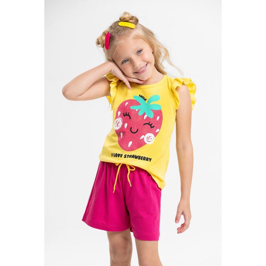 Conjunto Infantil Menina Estampa de Morango T-shirts infantis femininas super estilosas!