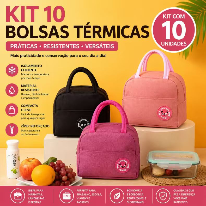 Kit 10 Bolsas Térmicas Para Marmita Lancheira Viagem