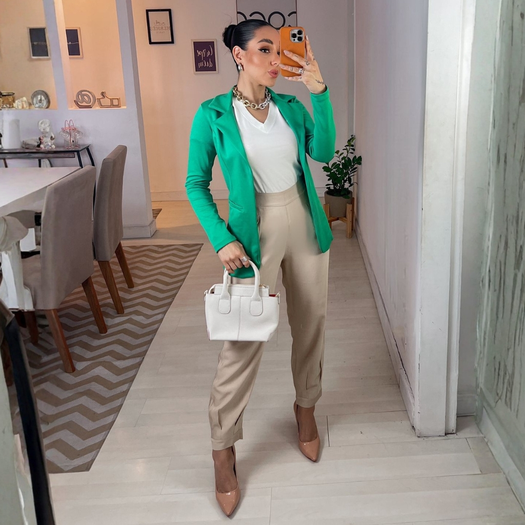 Blazer Feminino Ponto Roma Slim Meia Estação Inverno Blusa De Frio Feminina Casual Social Torcida Brasil Copa Looks Eleg