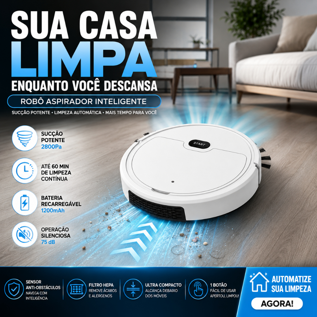 Robô Aspirador de Pó Recarregável 110v Inteligente Automático Sensor Obstáculo HEPA