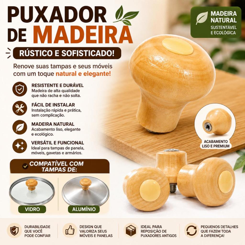 Kit Com 05 Puxadores De Madeira