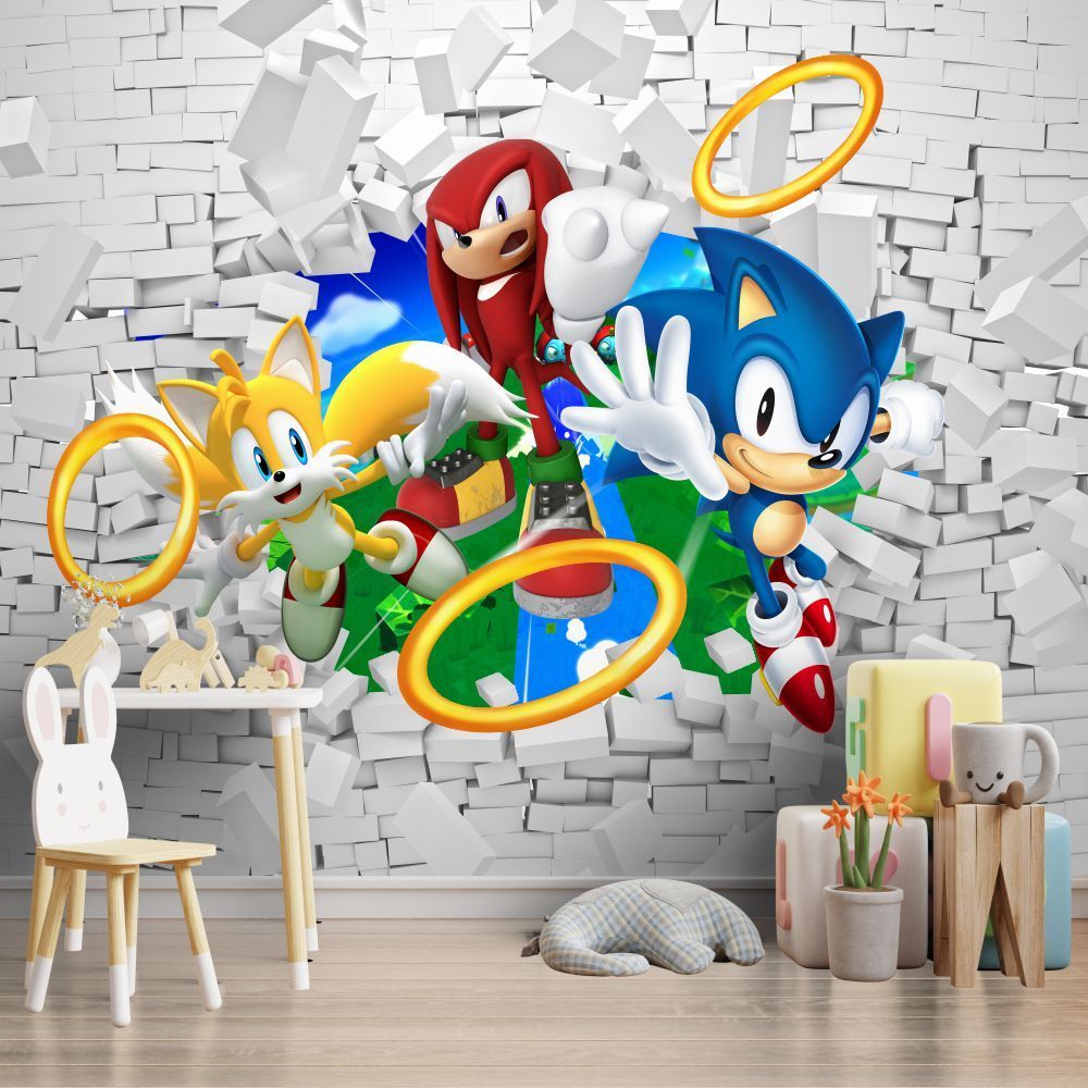 Papel de Parede Sonic Adesivo 3D Infantil - Adesivo Lavável Painel Completo