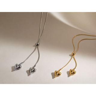 Colar Coração Duplo Ajustável Feminino Dourado em Aço Inoxidável