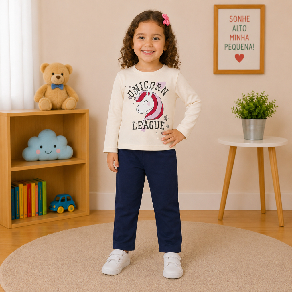Conjunto Infantil Moletom Rovitex Menina Inverno Unicornio Quentinho
