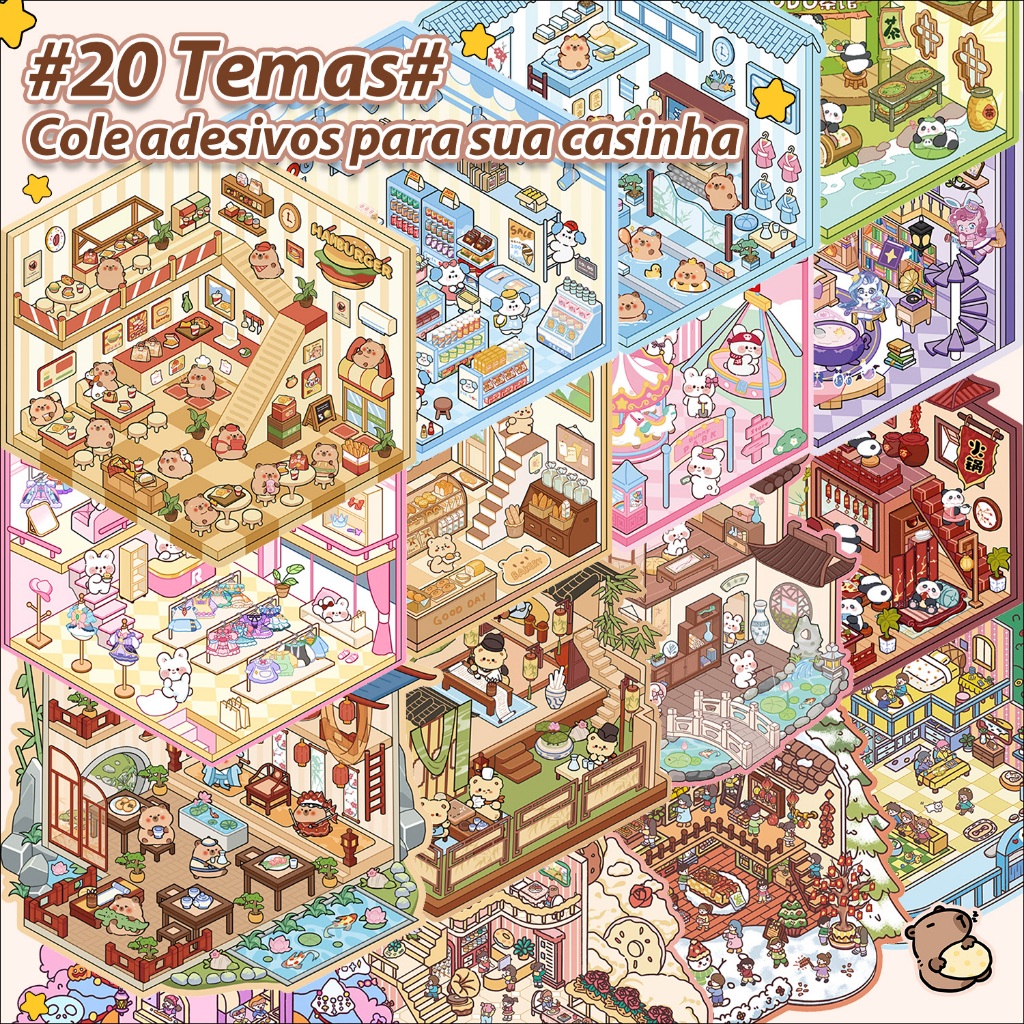 Kit 20 Cenas 3D Adesivos Cenário Miniaturas Paisagem Decoração Papel Plástico