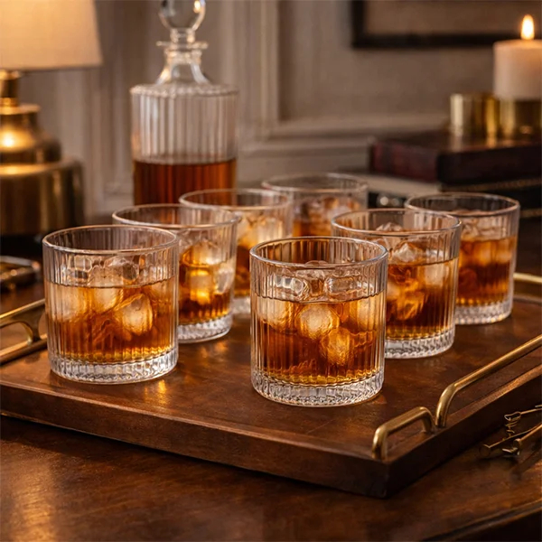 Jogo 6 Copos Baixos Para Whisky De Vidro Graffiato 320ml Hauskraft