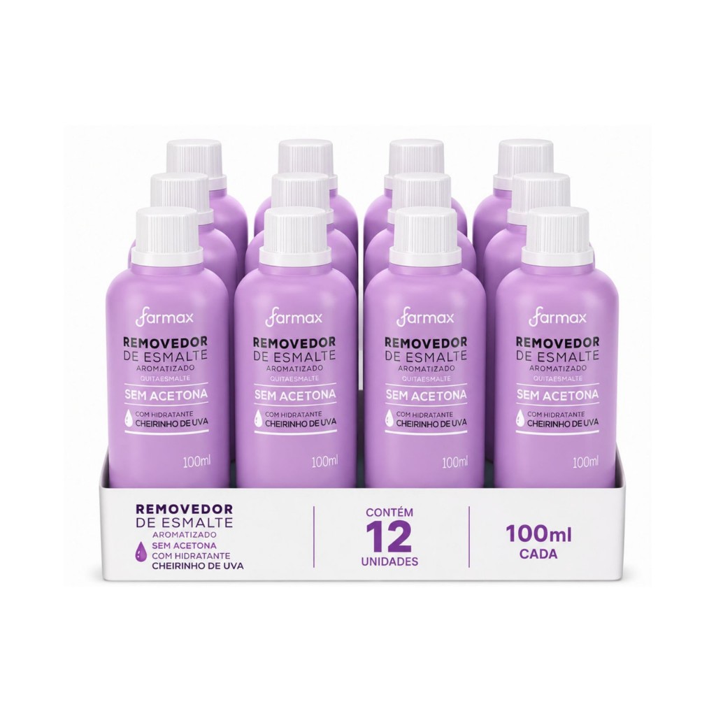 Kit com 12 Removedor Sem Acetona Uva Farmax 100ml
