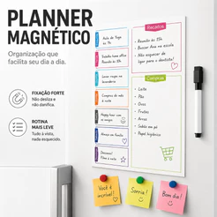 Planner Magnético Lousa Lembrete Imã Geladeira Porta Recados Anotação Semanal Mensal