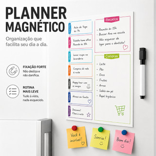 Planner Magnético Lousa Lembrete Imã Geladeira Porta Recados Anotação Semanal Mensal
