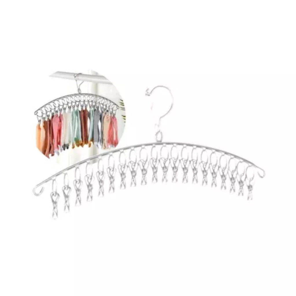 Varal De Aço Inox 45,5Cm Com 20 Prendedores Clink Para Roupas Com Cabide Prático E Fácil