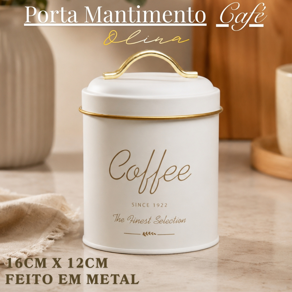 Pote Porta Mantimento Café Lata De Aço 12x16cm Bege Multiuso Decorativo Olina Luxo Wolff