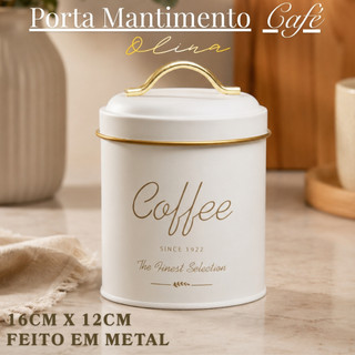 Pote Porta Mantimento Café Lata De Aço 12x16cm Bege Multiuso Decorativo Olina Luxo Wolff