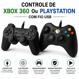 Controle De Xbox 360 ou Play Com Fio Usb Para Video Game e PC/ Fat E Pc Joystick Jogo