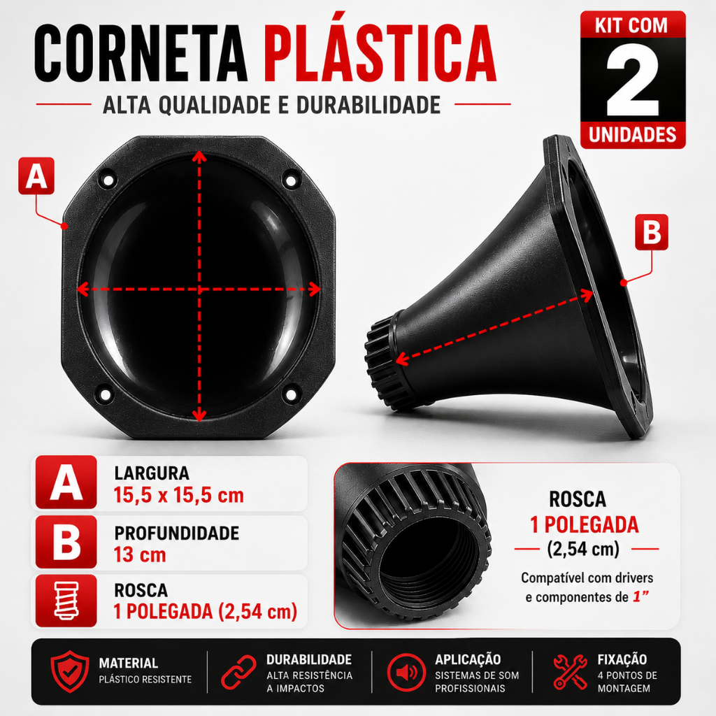 Kit 2 Corneta Curta Para Driver Corneta D250x D200 D250trio Som Automotivo Caixa selada Profissional