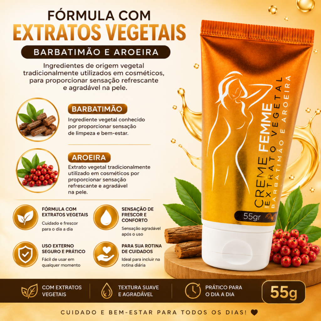 Creme Femme Extrato Vegetal de Barbatimão e Aroeira Lucy's 55g.