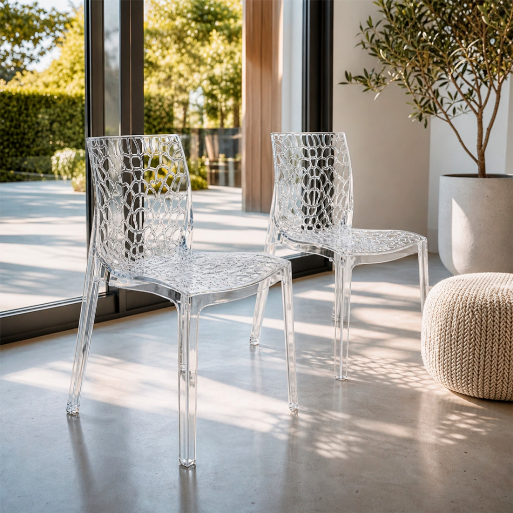 Kit 2 Cadeiras Gruvyer Transparentes em Policarbonato para Sala e Cozinha - Seat