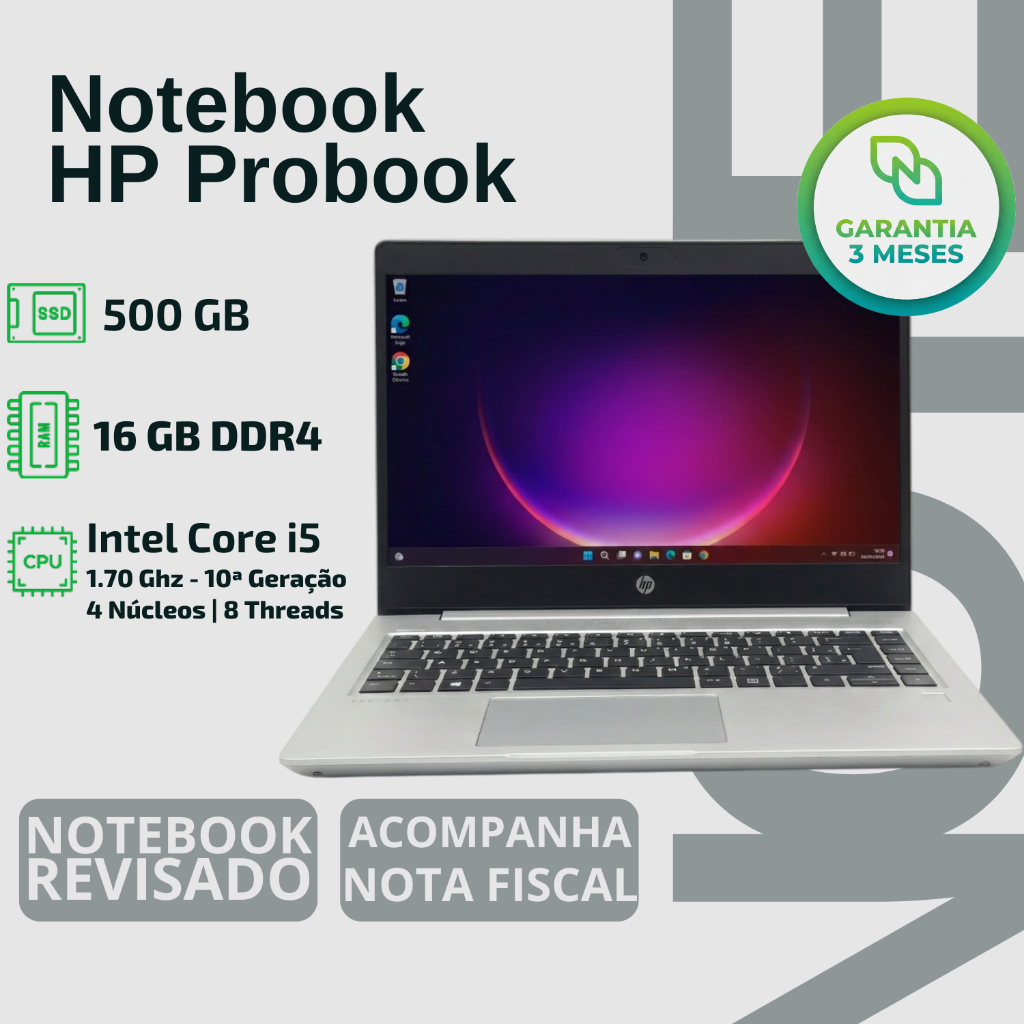 Notebook Hp Probook | Core I5 10a Ger | Ssd 500gb | Ram 16gb - DESIGN LAZER OFFICE QUALIDADE MARKETING PROFISSIONAL