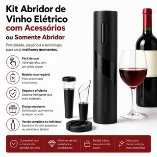 Kit Abridor De Vinho Elétrico Com Acessórios Ideal Para Saca Rolhas Elétrico Decanter Aut…