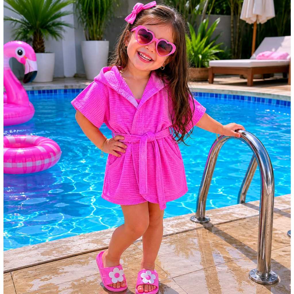 Roupao infantil poliester com algodao lisos e estampados com capuz numeração do 02 ao 10 lindas cores e estampas