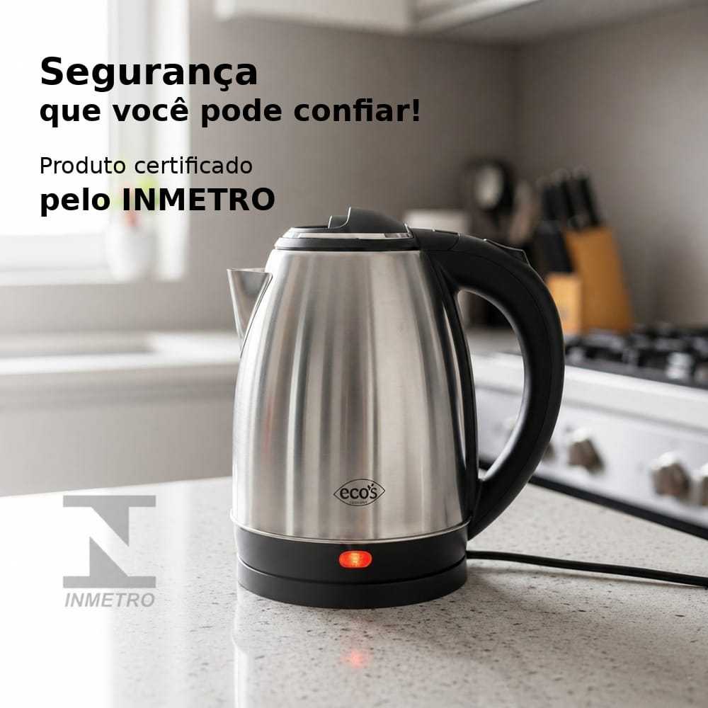 Chaleira Elétrica Inox 1,8L 1500W Jarra Ferve Rápido Água Chá Café Desligamento Automático 220V