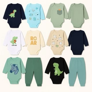 Kit 6 Peças Roupinhas de Bebê Menino 3 Bodys Manga Longa 3 Calças Mijão Algodão