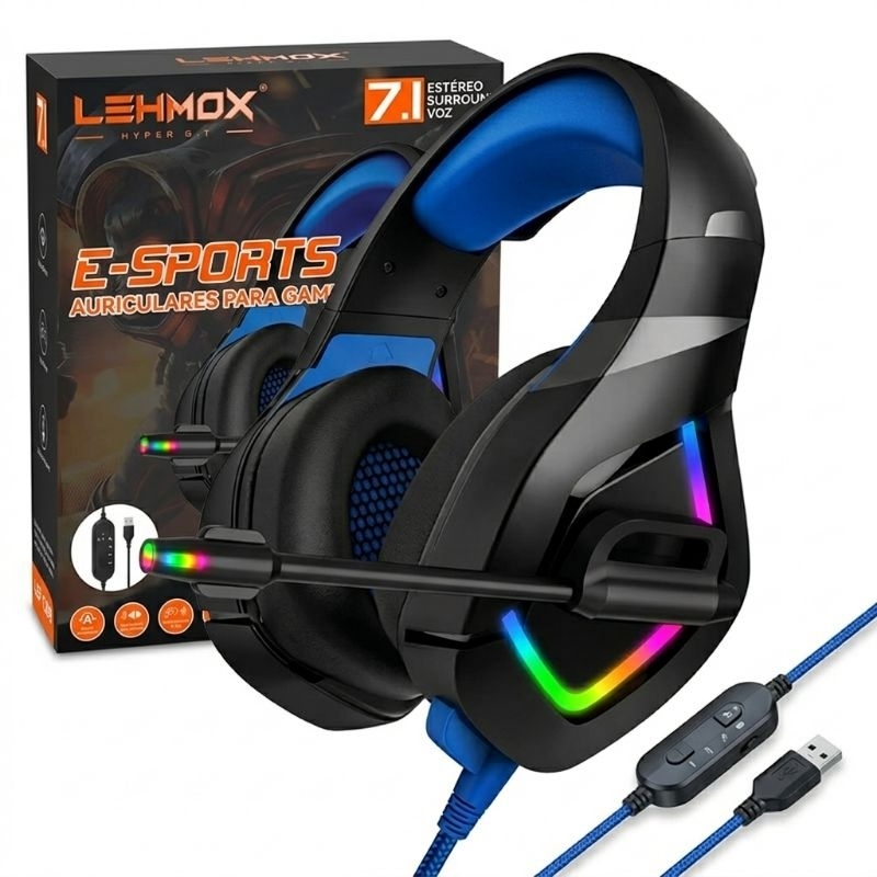 Headset Gamer Lehmox LEF-1209 7.1 USB RGB Com Microfone Computador, Notebook, Gamer, Streamer